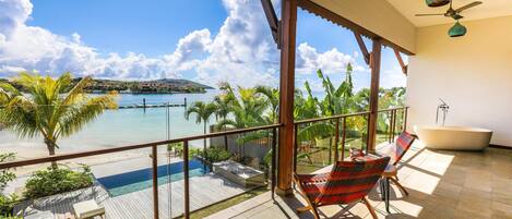 Villa, Private Pool, Ocean View | Premium bedding, in-room safe, desk, laptop workspace