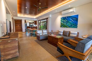 Villa, Private Pool, Ocean View | Living area | 32-inch LED TV with cable channels, TV - JA Enchanted Waterfront Seychelles (Mahé Island)