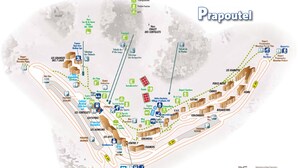A detailed map of a ski resort with marked amenities like ski lifts, parking, and various activity areas. - 2-room rental for 5 people at the foot of the slopes (Les Adrets-Prapoutel)
