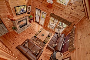 TV, fireplace, video games, DVD player