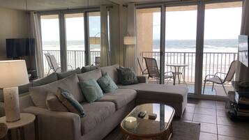 Smart TV, DVD player, foosball, books