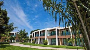 Un edificio moderno de varios pisos, con amplios ventanales y un césped bien cuidado.