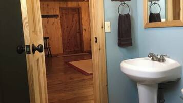 Shower, towels, soap, shampoo