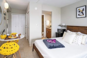 1 bedroom, desk, iron/ironing board, travel crib