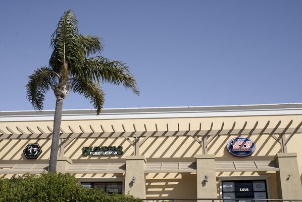 A building with a sign that reads "Jersey's Market Subs" and another sign that says "Blinders in the Grass."