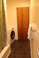 Shower, towels, soap, shampoo