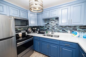 Fridge, microwave, oven, stovetop - Family Friendly Beachfront Condo with Splash Zone (South Padre Island)