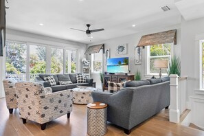 Televisio, DVD-soitin, kirjoja, musiikkikirjasto