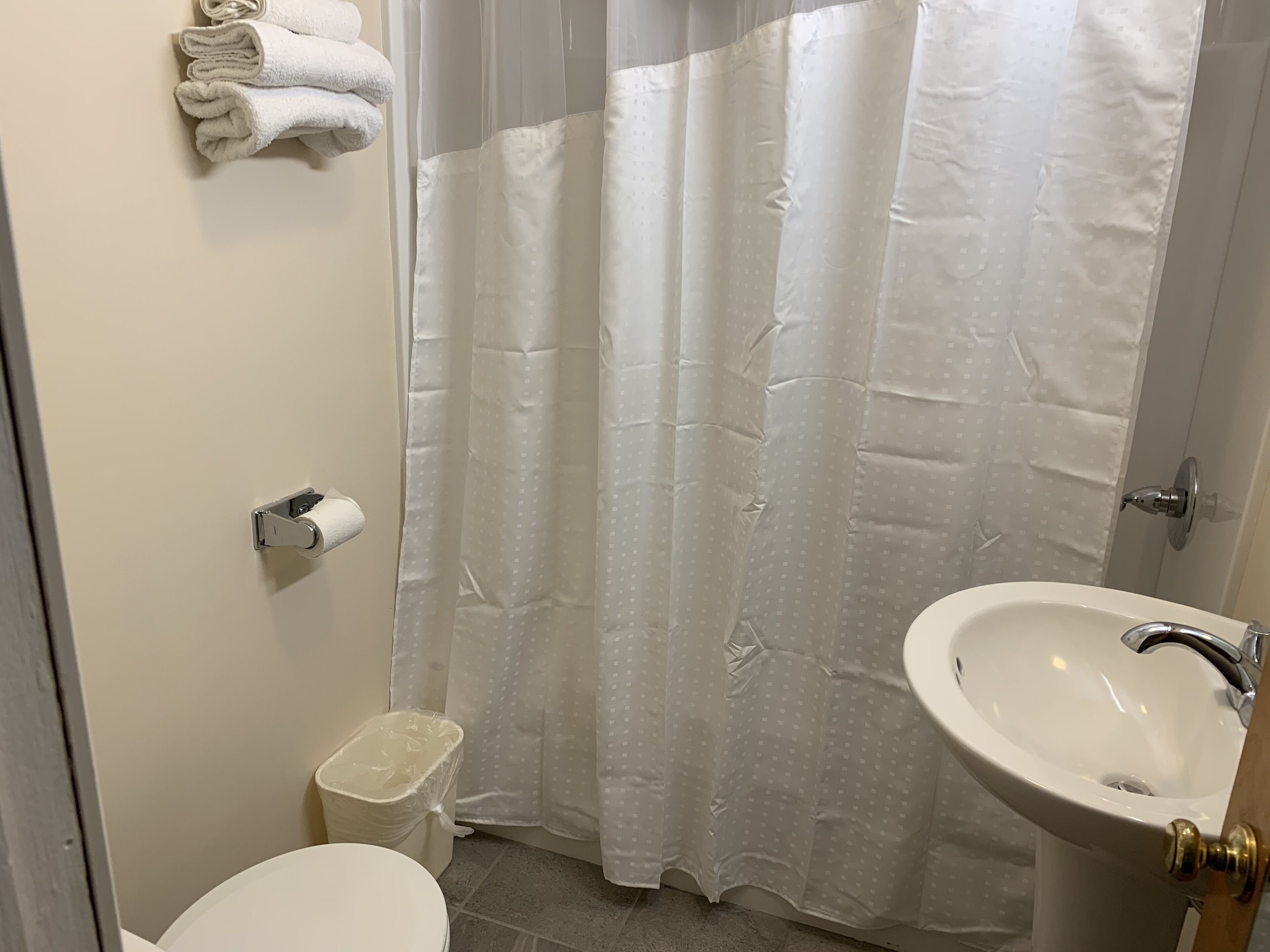 Towels, soap, shampoo, toilet paper