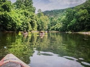 Combined shower/bathtub, hair dryer, soap, shampoo