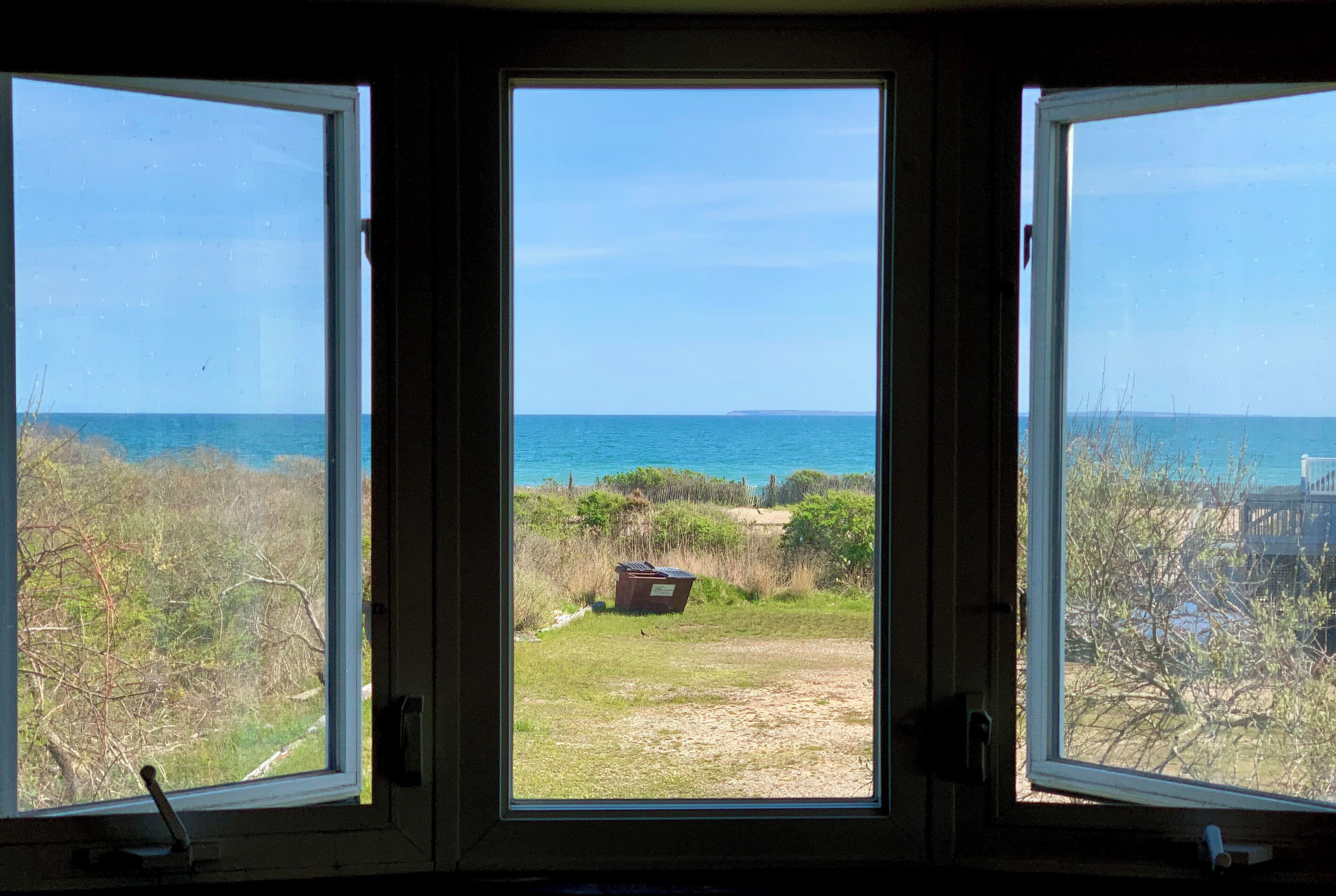 View from window on second level. (Block Island can be seen on ocean’s horizon).
