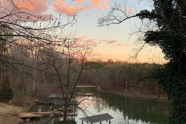 Lake view from porch at sunset