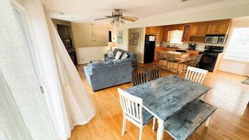 Smart TV, fireplace, DVD player, foosball