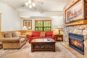 Smart TV, fireplace, DVD player