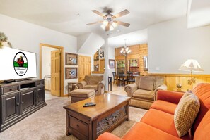 Smart TV, fireplace, DVD player