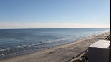 On the beach, sun loungers
