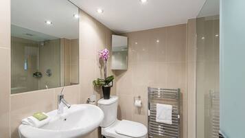 Apartment | Bathroom | Hydromassage showerhead, hair dryer, towels, soap