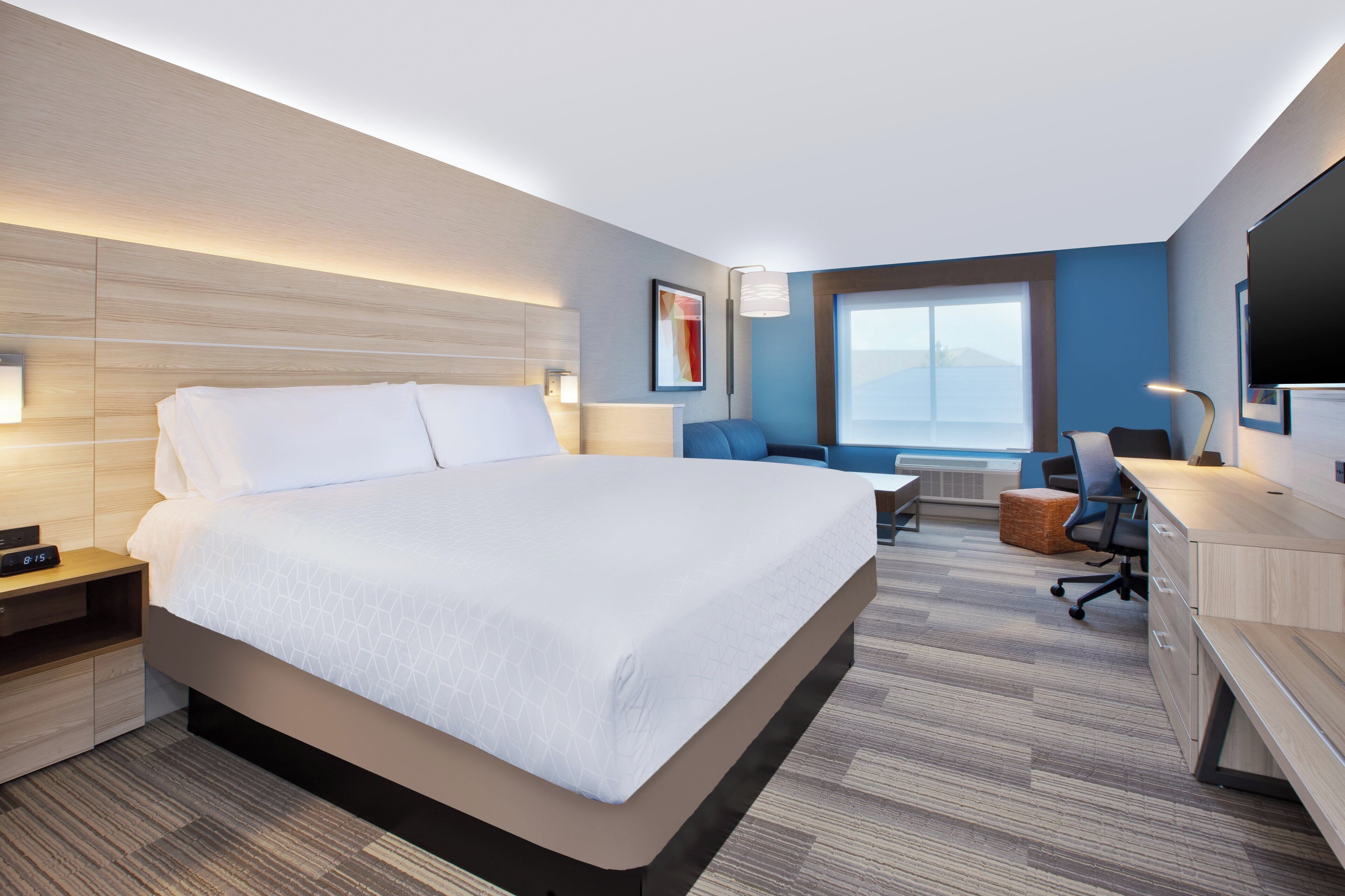 In-room safe, desk, laptop workspace, blackout curtains