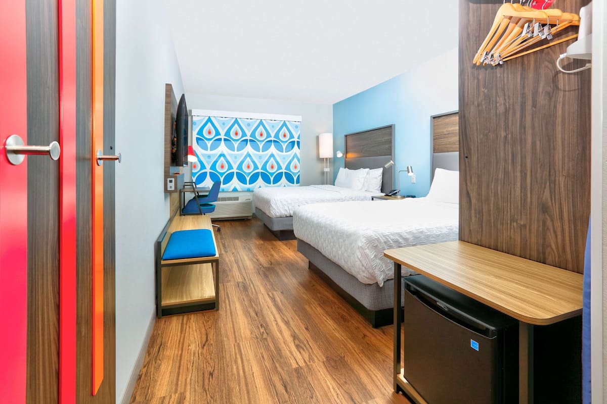 room, 2 queen beds, accessible, bathtub (roll-in shower, mobility & hearing) | premium bedding, desk, blackout curtains, iron/ironing board