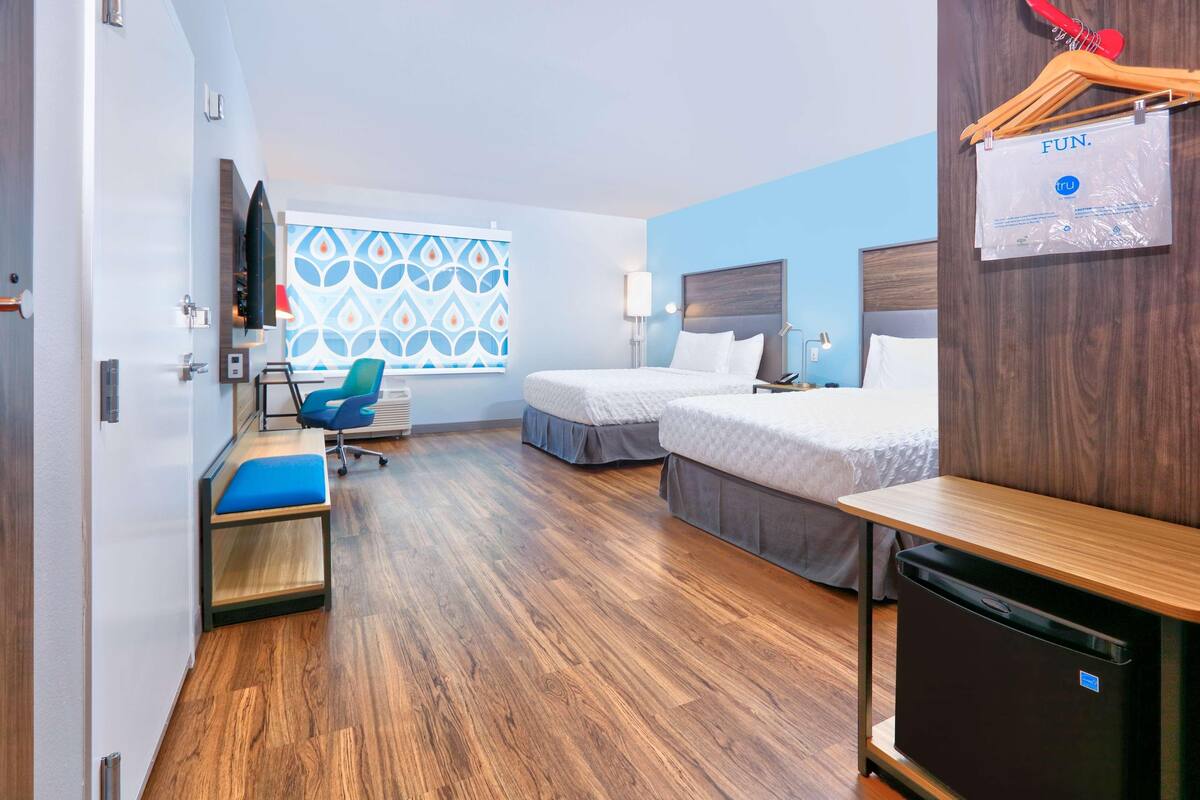 Premium bedding, desk, blackout curtains, iron/ironing board