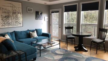 Smart TV, DVD player, books, music library