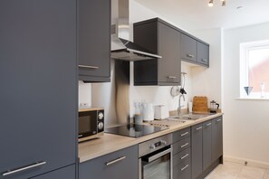Fridge, microwave, oven, toaster