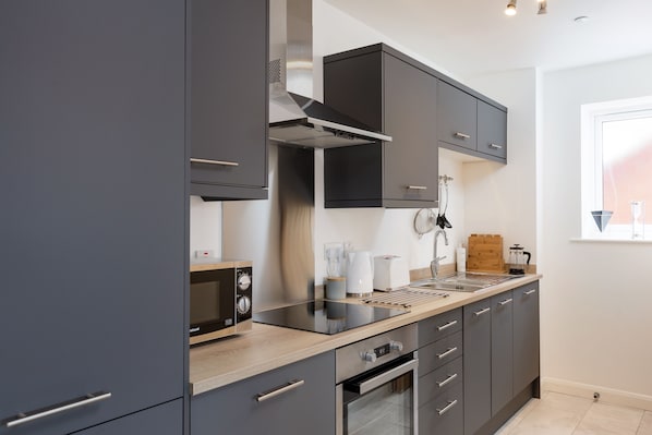 Fridge, microwave, oven, toaster