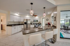 Fridge, microwave, oven, stovetop - Villa 27 Wide Water Views, Hot Tub, Heated pool! 62 reviews. (Cape Coral)