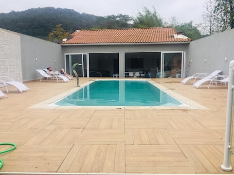 Outdoor pool, a heated pool. House on the south coast with optional heated pool.