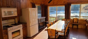 Fridge, microwave, oven, stovetop - Chippewa Flowage Luxury Cabin #11 (Hayward)