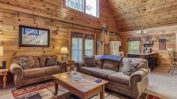 TV, fireplace, books
