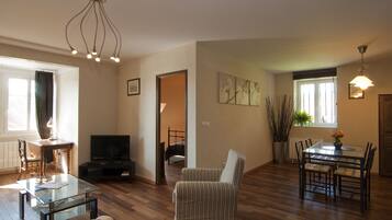 TV, DVD player, video library