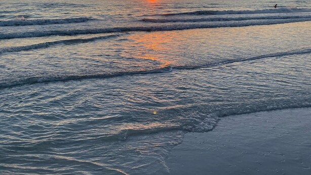 A beach with waves and a sunset. - 3 bedroom, 2 bathroom private pool home just minutes from Siesta Key! (Sarasota)