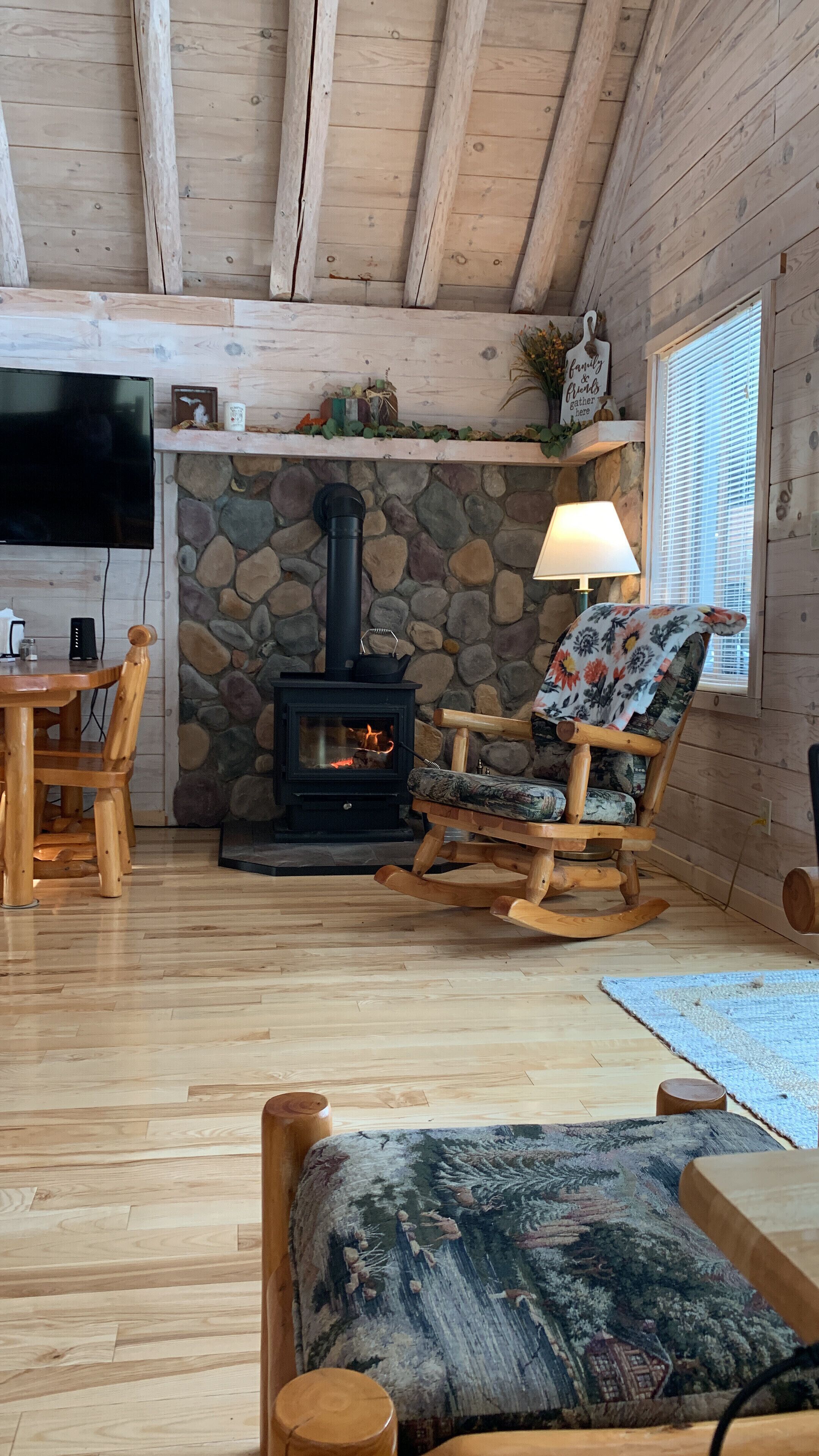 Smart TV, fireplace, DVD player, foosball