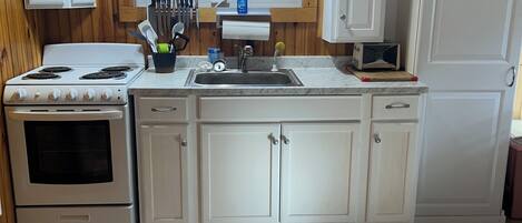 Frigorífico, microondas, placa de cocina y cafetera o tetera