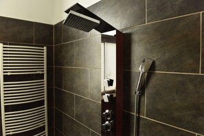 Douche, séchoir à cheveux, serviettes fournies