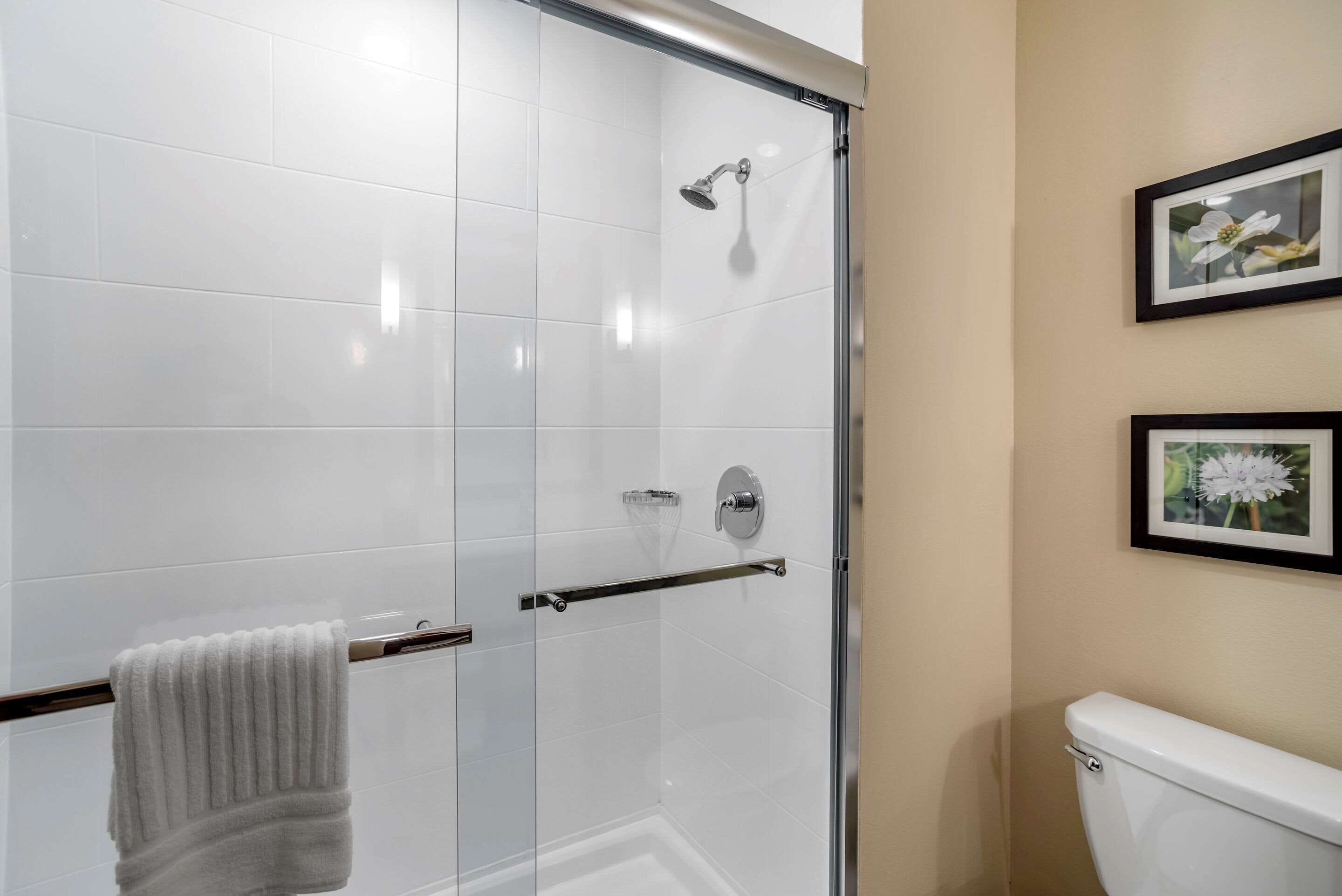 free toiletries, hair dryer, towels