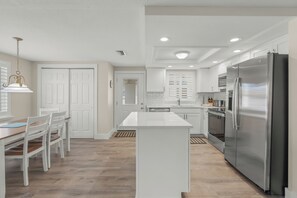 Fridge, microwave, coffee/tea maker, toaster