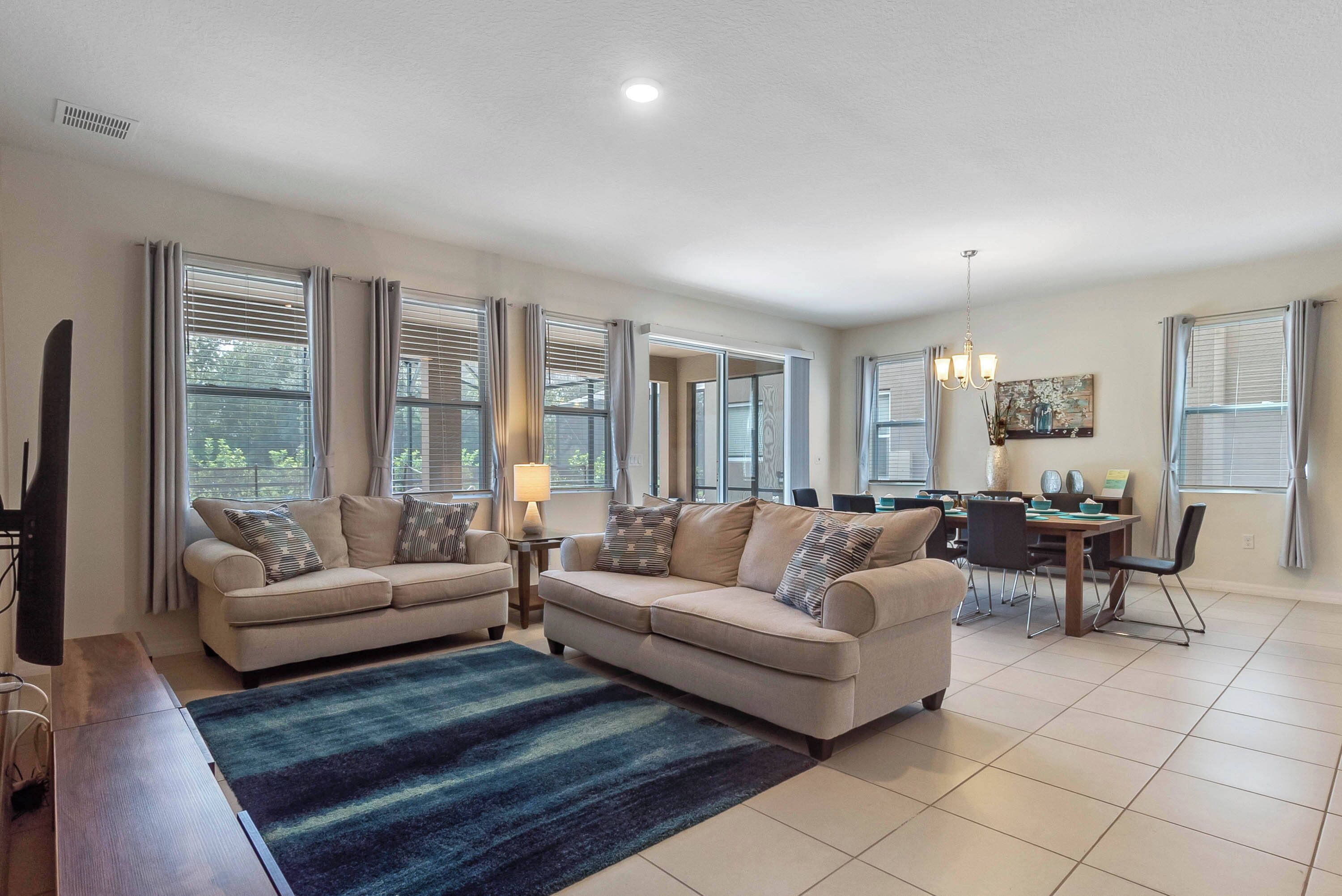 Flat-screen TV, DVD player, ping pong