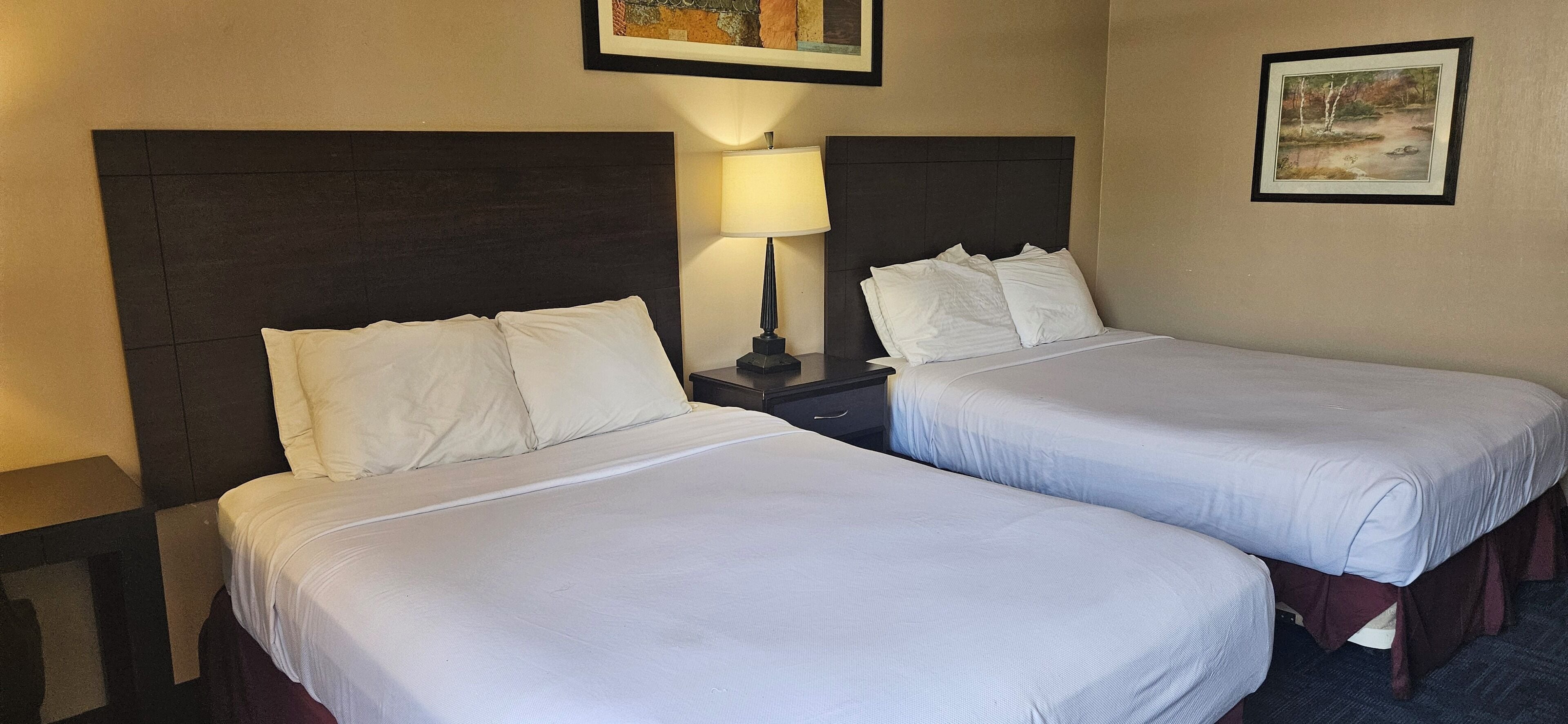 desk, laptop workspace, blackout curtains, iron/ironing board