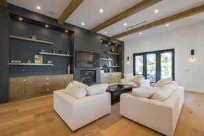 Smart TV, fireplace, stereo, printers
