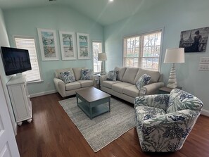 Smart TV, video games, DVD player, foosball