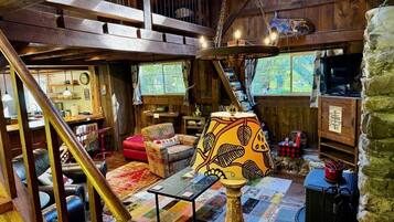 Smart-tv, pejs, bøger, stereoanlæg