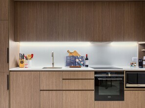 Fridge, microwave, oven, dishwasher