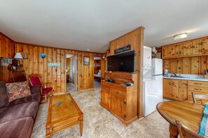 TV, DVD player, books, video library