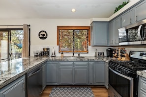 Fridge, microwave, oven, dishwasher