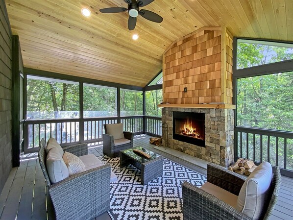 Interior - Azalea at Highlands Falls | Screened In Porch With Outdoor Fireplace (Highlands)
