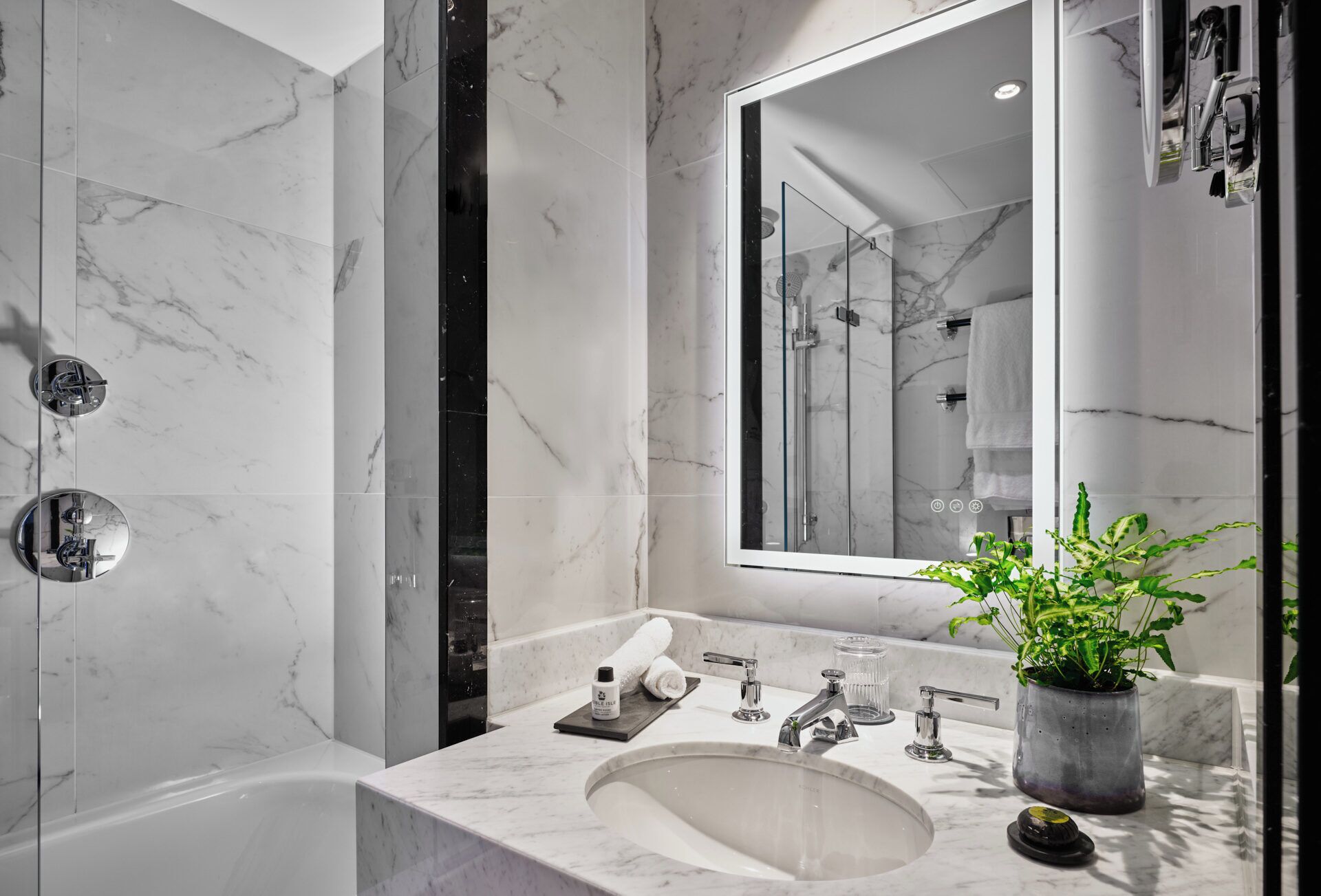 cabin | bathroom | designer toiletries, hair dryer, bathrobes, slippers