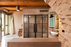 Traditional Arch Room | Badkamer | Een douche, een regendouche, designer toiletartikelen, een haardroger