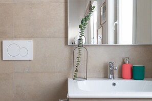 Shower, free toiletries, hair dryer, bidet